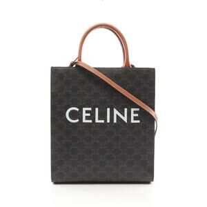 Celine Vertical Cabas Triomphe Tote Bag Canvas Leather Black Brown